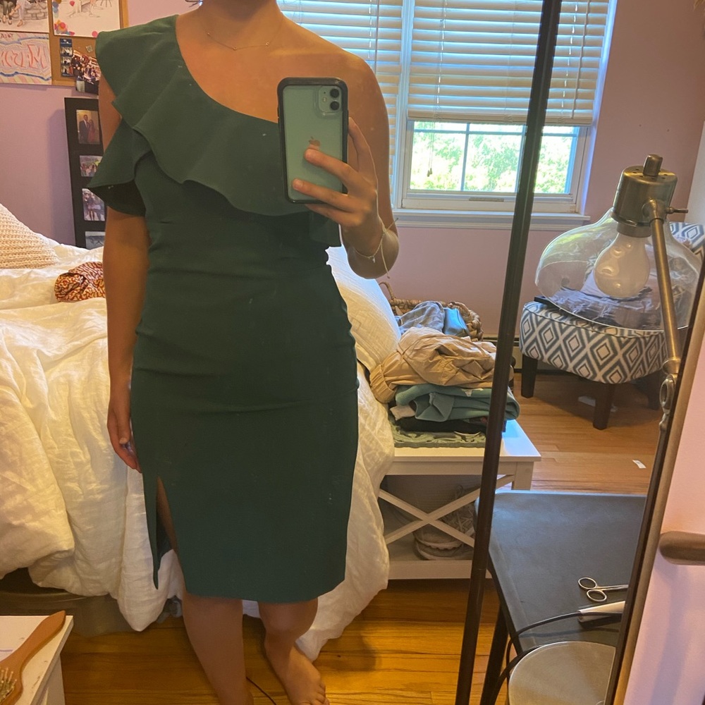 Green one shoulder dress